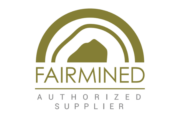 FAIRMINED Authorized Supplier logo featuring a stylized gold arch over a mountain outline, with the words FAIRMINED and AUTHORIZED SUPPLIER in capital letters below.