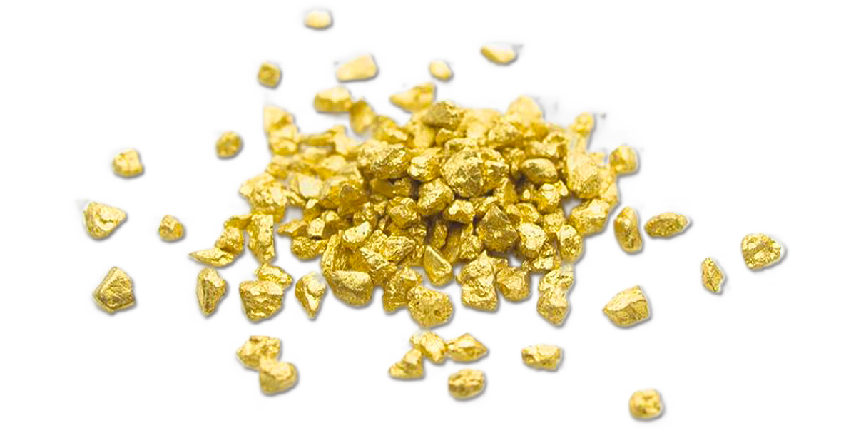 Piccole pepite d'oro sparse su sfondo trasparente.